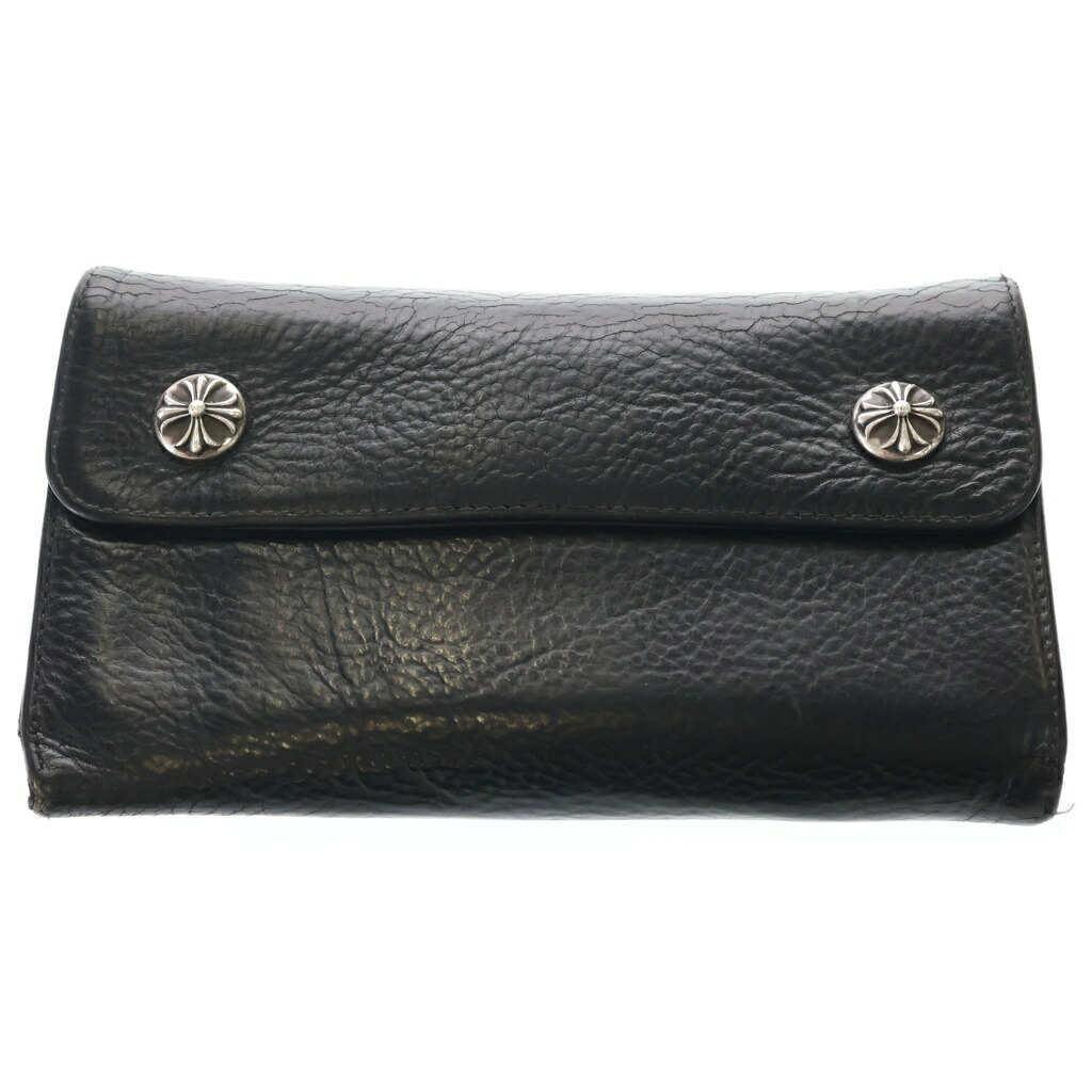 CHROME HEARTS(クロムハーツ) WAVE 縮くれる レザーウォレット 金入れ 黒いこと BCA375【中古】【度合いB】【色つや黒いこと】【取りまわしバス発着場OneStyle新宿店】