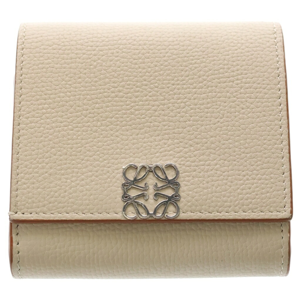 LOEWE(ロエベ) アナグラムロゴプレート トライフォールド なめし革 コンパクトウォレット 二つ折り紙入れ ベージュ【中古】【座標軸B】【色合いベージュ】【取りまわしバス発着場BRING WASTE_NOT】