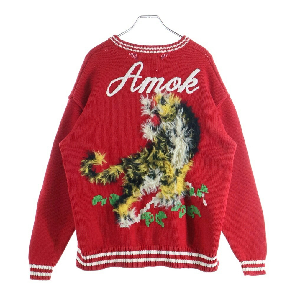amok(アモク) 大きさ:S Tiger Knit 虎編み物 赤いこと 241031【中古】【座標軸B】【色合い赤いこと】【オンライン制限事項商いもの】