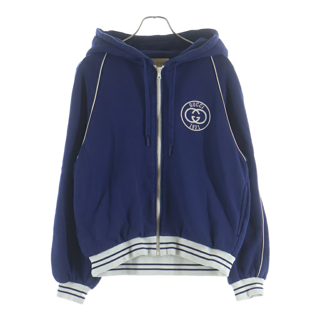 GUCCI(グッチ) サイズ:XXS COTTON JERSEY SWEATSHIRT WITH PATCH パッチデザイン コットン ジップアップ フーデッド スウェット パーカー ブルー 756648 XJFV7【中古】【程度A】【カラーブルー】【取扱店舗渋谷】｜ブランド買取・販売　BRING 35,109円