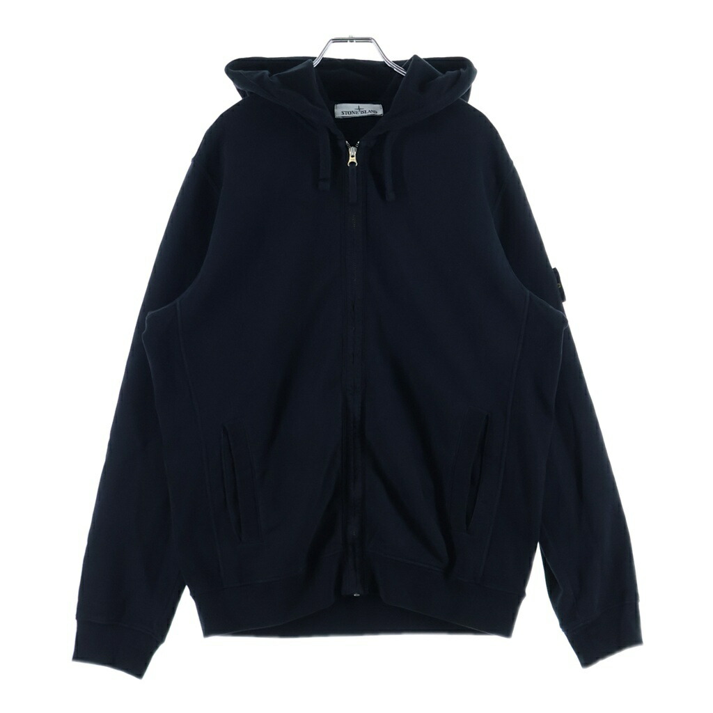 STONE ISLAND(ストーンアイランド) 大きさ:L 24AW BRUSHED ORGANIC COTTON FLEECE FULL ZIP-UP HOODIE 811563520 オーガニックコットンジップアップフーディー ロゴパッチスウェットパーカー 黒いこと【中古】【座標軸B】【色合い黒いこと】【取りまわしバス発着場BRING KICKS】