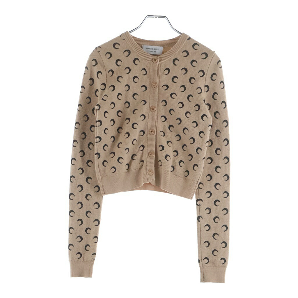 MARINE SERRE(米国海兵隊員 独居室) 大きさ:S MOON JACQUARD KNITE FITTED CARDIGAN お月さま ジャ差し固める 相応う 編み物 ジレー ベージュ【中古】【座標軸B】【色つやベージュ】【取りまわしバス発着場BRING横浜ビブレ店】