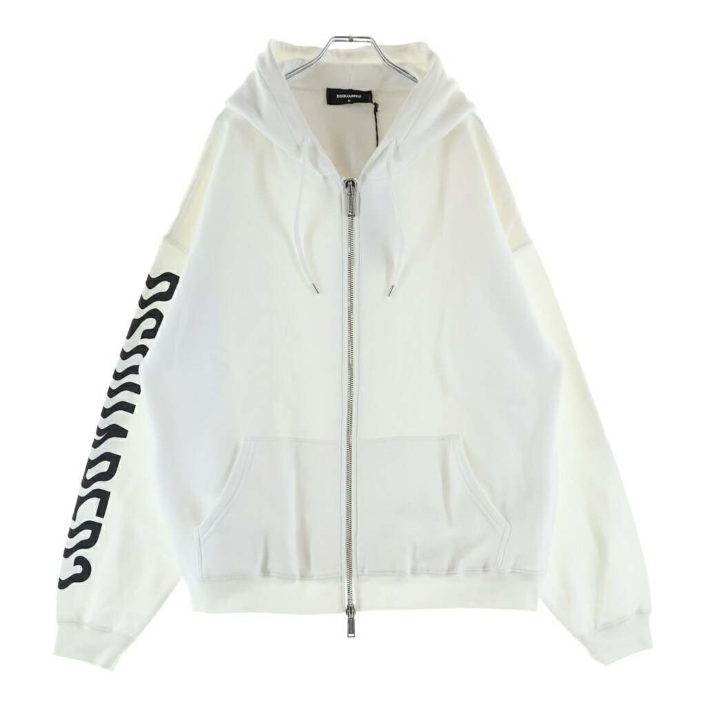 DSQUARED2(ディースクエアード) 大きさ:M 23AW D2 Zip Herca Hoodie ジップアップパーカー S74HG0139 白いこと【新古品/中古】【座標軸S】【色合い白いこと】【オンライン制限事項商いもの】