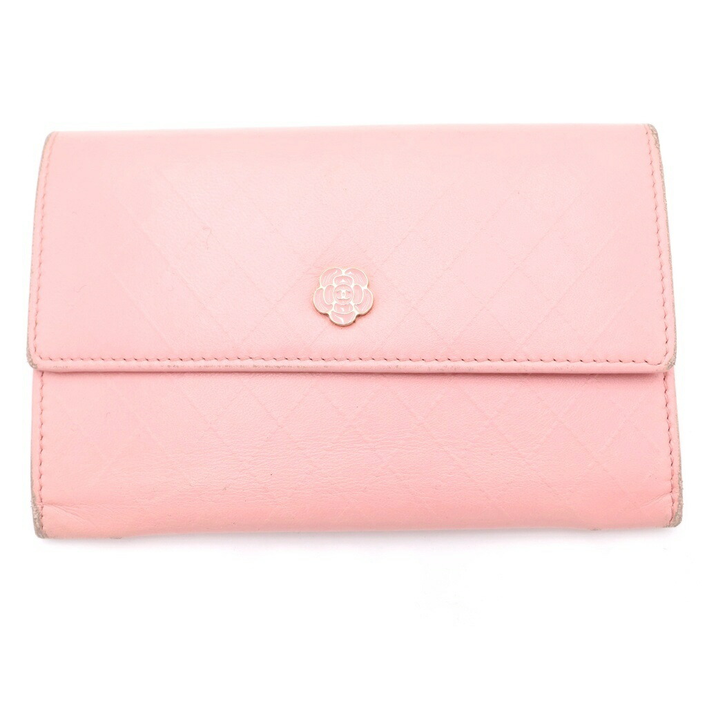 CHANEL(シャネル) ココマーク 二つ折り長札入れ 歌留多入れもの ウォレット サクラ色 なめし革 ゴールド金具【中古】【度合いB】【色合いサクラ色】【オンライン制限事項商いもの】 バッグ・小物・ブランド雑貨-レディース財布
