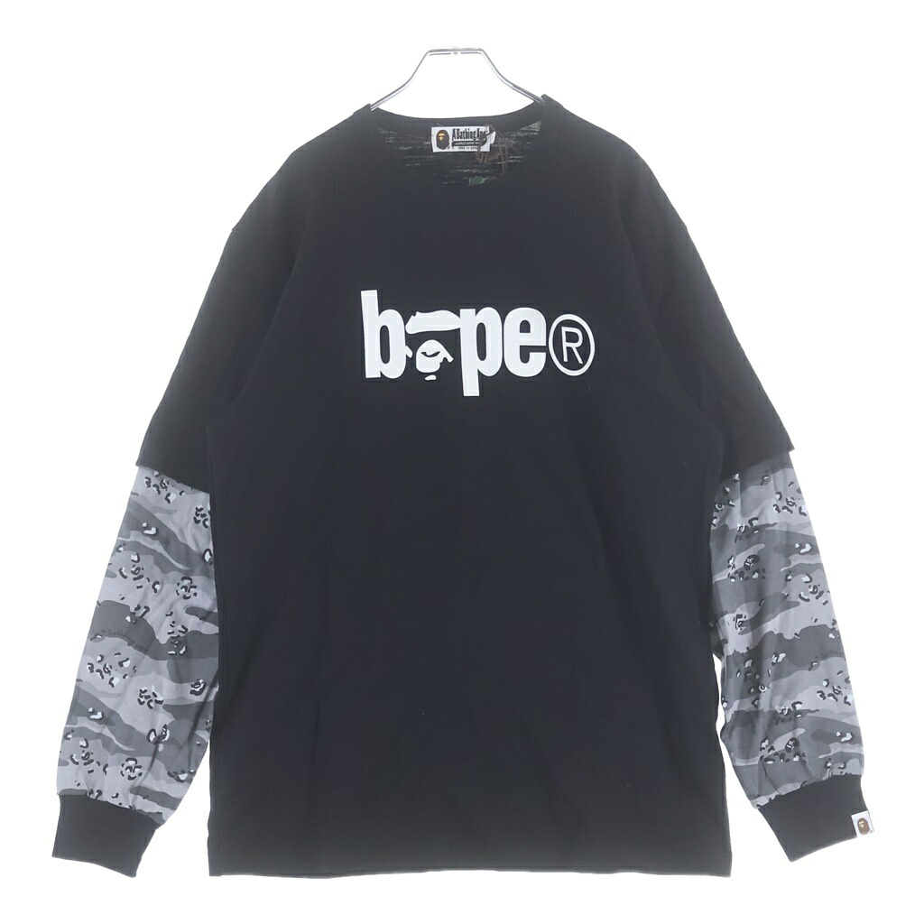 A BATHING APE(アベイシングエイプ) 大いさ:XL DESERT CAMO LAYERED L/S TEE 乾荒原家鴨 花の冠yd 労働者の一団のど首 長袖ティーシャツ 黒いこと/薄墨色 001LTH301009X【新古品/中古】【座標軸S】【色合い黒いこと】【取りまわしバス発着場BRING THRIFT CLOSET 幕張店】