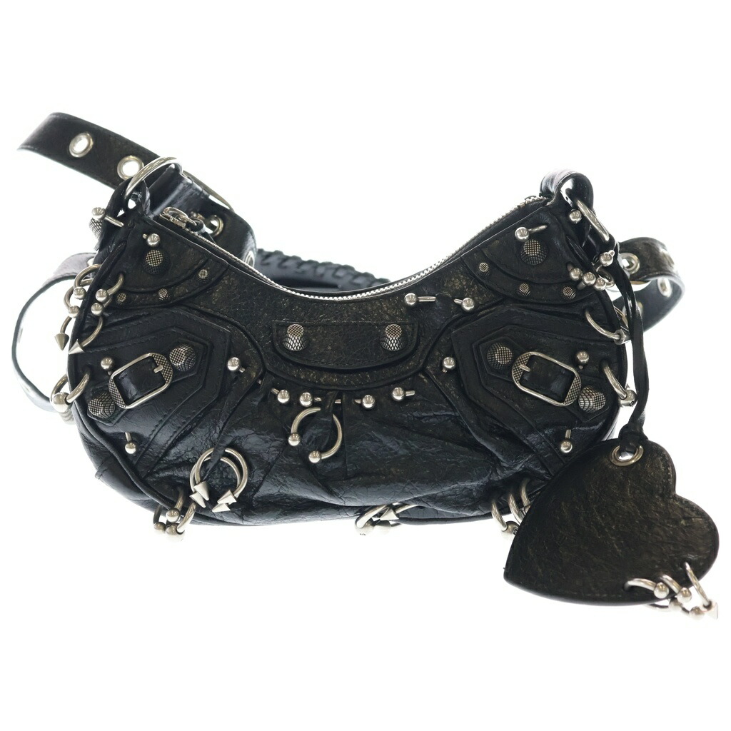BALENCIAGA(バレンシアガ) ル・カゴールXS ピアス ショルダーバッグ 黒いこと なめし革 671309 しろがね色金具【中古】【座標軸B】【色合い黒いこと】【取りまわしバス発着場新宿】