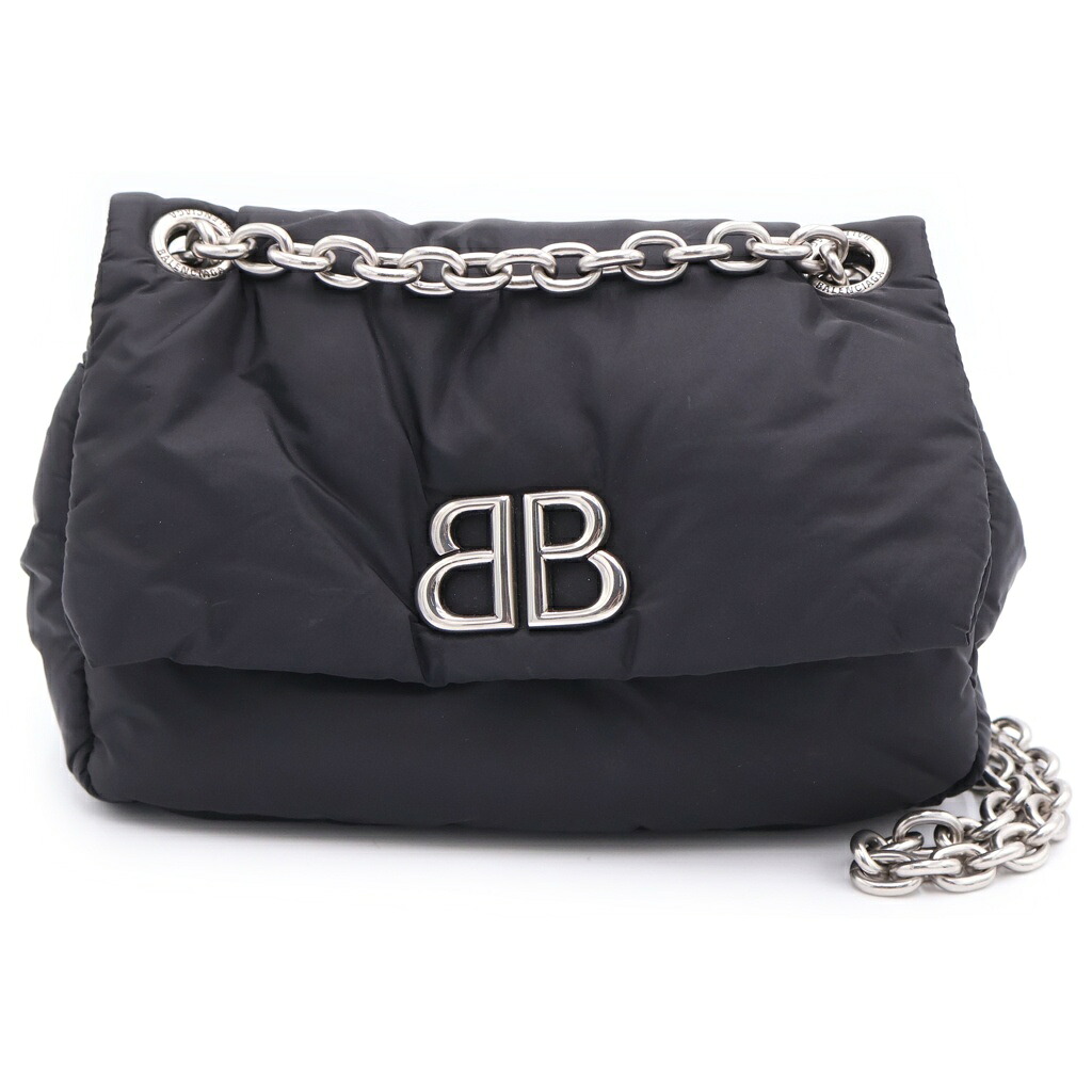 BALENCIAGA(バレンシアガ) 大きさ:- モナコ公国 ミニ チェーン店ショルダーバッグ 黒いこと ナイロン 792977 1000・M23・4202 しろがね色金具【中古】【座標軸B】【色合い黒いこと】【取りまわしバス発着場BRING仙台店】