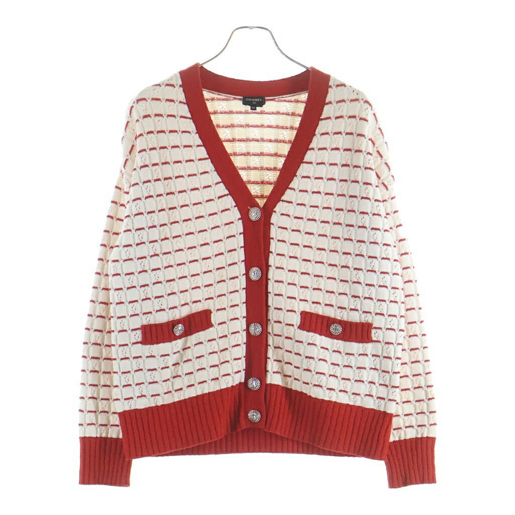 CHANEL(シャネル) 大きさ:34 23SS 伝達ルート石ころ ビジューボタン 長袖編み物ジレー P74152 白いこと/赤いこと【中古】【度合いB】【色つや白いこと】【取りまわしバス発着場原宿】