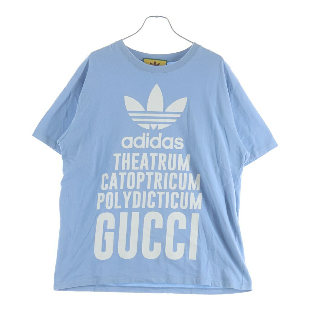 GUCCI(グッチ) サイズ:M ×adidas アディダス ロゴ プリント 半袖Tシャツ カットソー ライトブルー 616036【中古】【程度B】【カラーブルー】【取扱店舗渋谷】|ブランド買取・販売 BRING