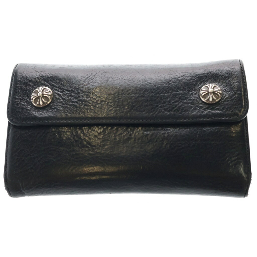 CHROME HEARTS(クロムハーツ) WAVE 縮くれる レザーウォレット 金入れ 黒いことBCA375【中古】【度合いB】【色つや黒いこと】【取りまわしバス発着場原宿】