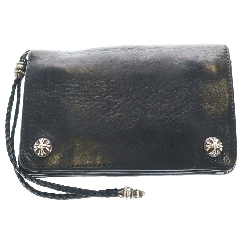 CHROME HEARTS(クロムハーツ) 2ZIP STRAP 2ジップストラップ 同盟罷工一回り付クロスボールボタン レザーウォレット 金入れ 黒いこと【中古】【度合いB】【色つや黒いこと】【取りまわしバス発着場BRING梅田茶屋町店】