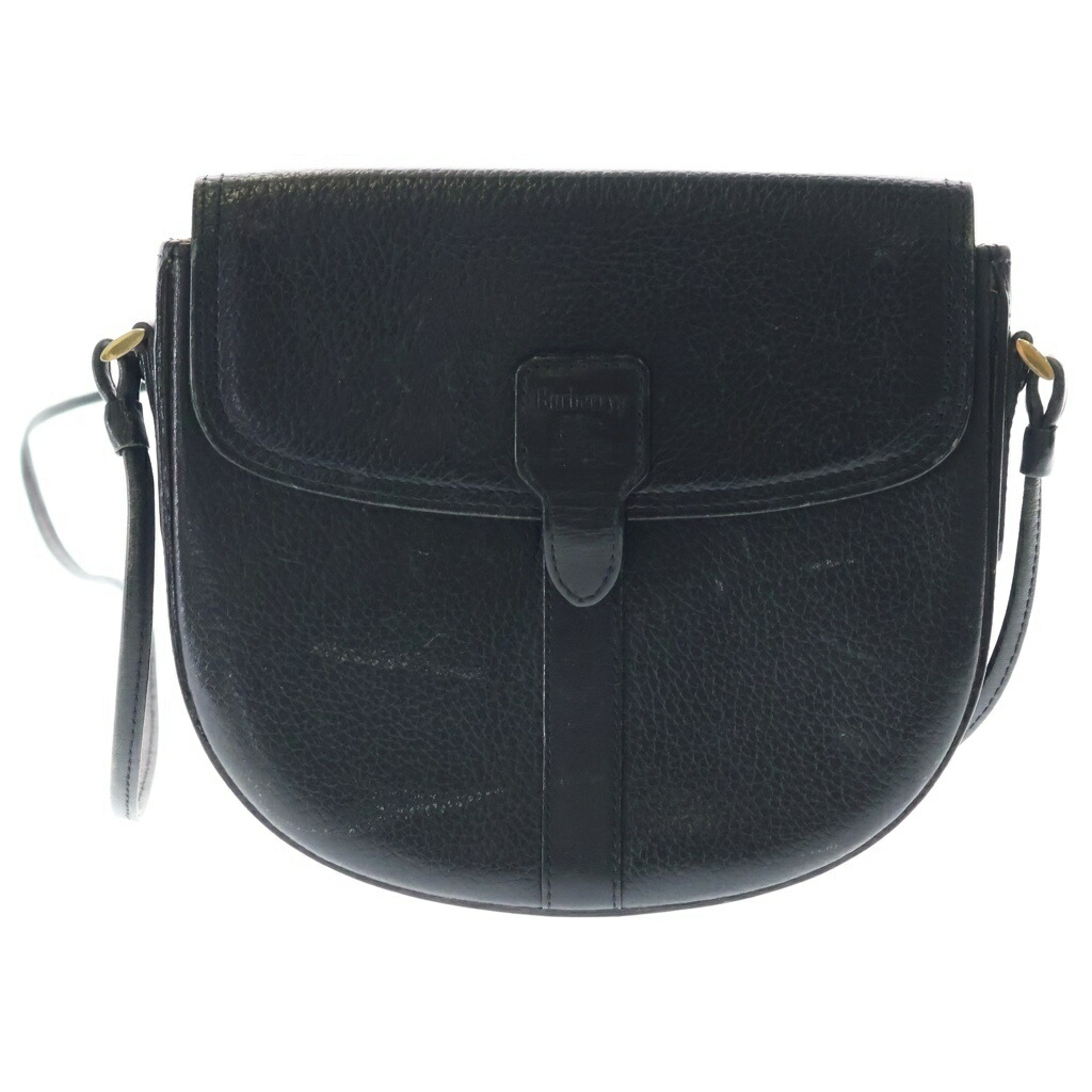 BURBERRYS(バーバリーズ) ロゴエンボス なめし革 ショルダーバッグ 黒いこと【中古】【座標軸B】【色つや黒いこと】【取りまわしバス発着場BRING福岡天神店】