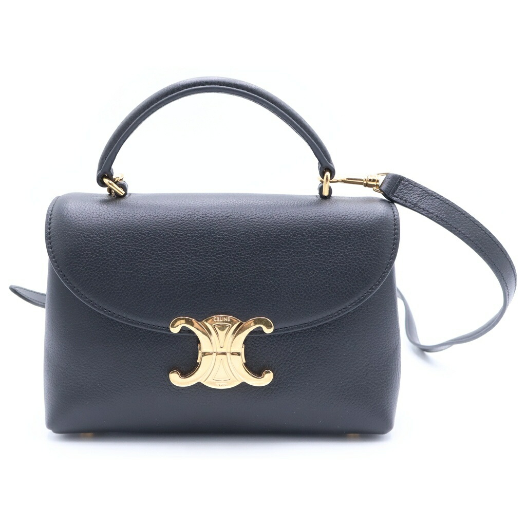 CELINE(セリーヌ) トリオンフ 青少年 ニノ なめし革 2WAY肩部 ハンドバック 黒いこと ゴールド金具【中古】【座標軸A】【色合い黒いこと】【取りまわしバス発着場BRING福岡天神店】