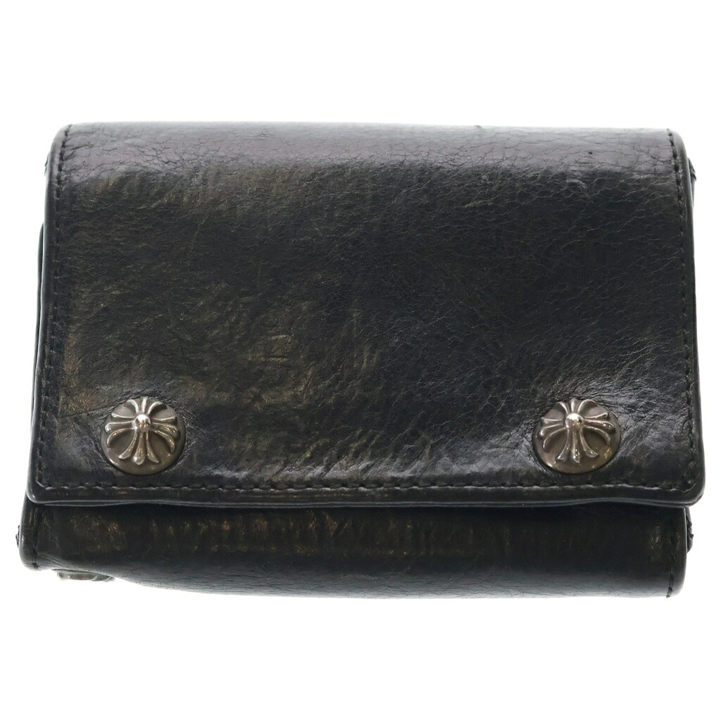 CHROME HEARTS(クロムハーツ) 3FOLD 3フォールド クロスボールボタン クロスパッチ レザーウォレット 財布 ブラック【中古】【程度B】【カラーブラック】【取扱店舗OneStyle名古屋パルコ店】｜ブランド買取・販売　BRING