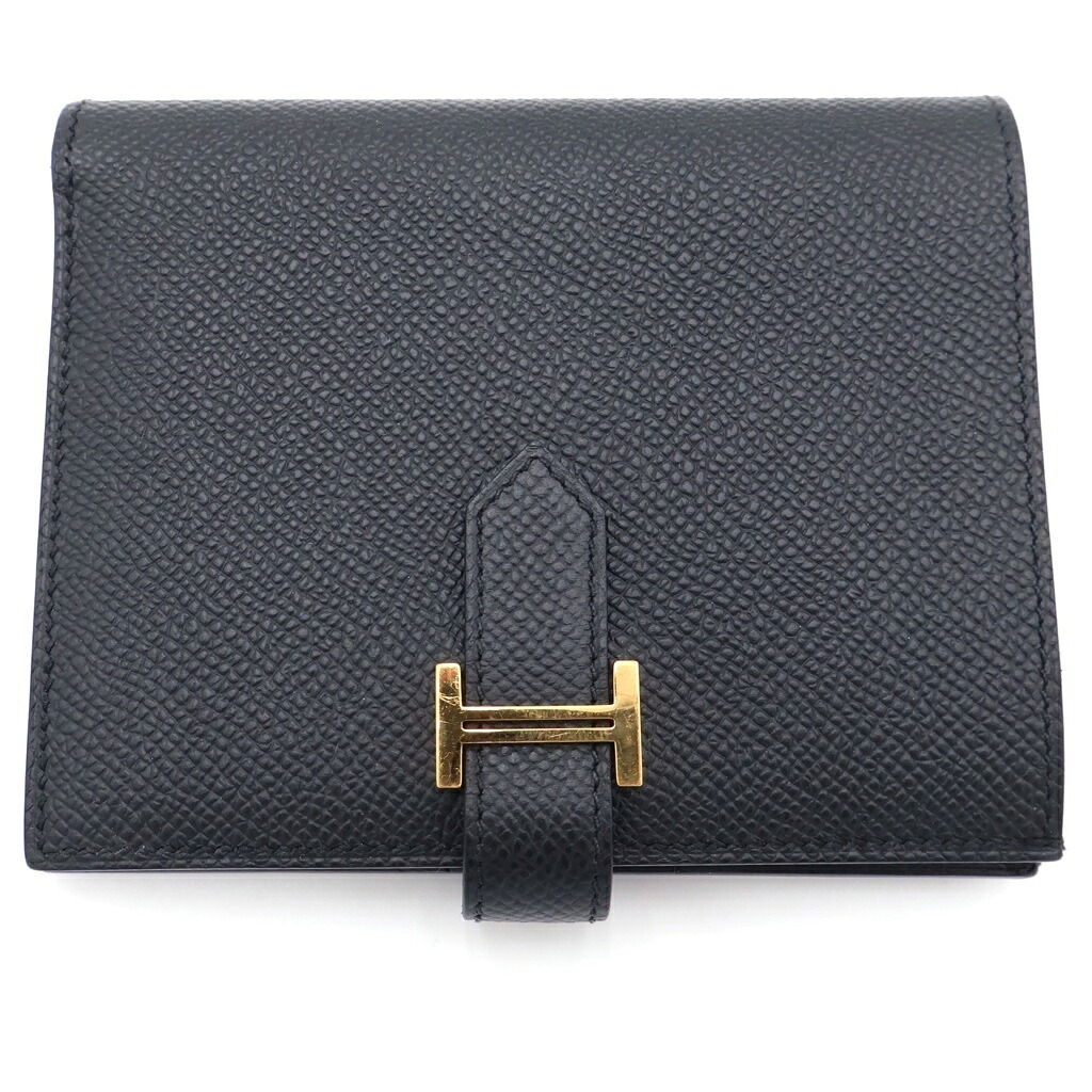 HERMES(エルメス) ベアンコンパクト K目じるし レザーウォレット 二つ折り銭入れ ゴールド金具 黒いこと【新古品/中古】【座標軸S】【色合い黒いこと】【取りまわしバス発着場新宿】