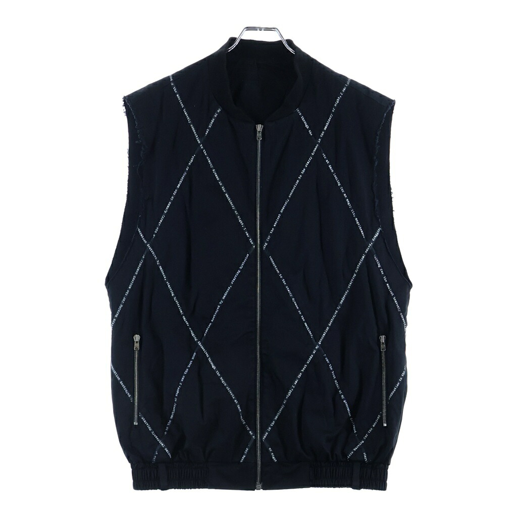 NUMBER (N)INE(電話番号野球クラブ) 大きさ:2 02SS MODERN AGE期 モダンエイジ インキくり抜き ジップアップ アームカットオフベスト 黒いこと【中古】【度合いB】【色つや黒いこと】【取りまわしバス発着場AWESOME原宿店】