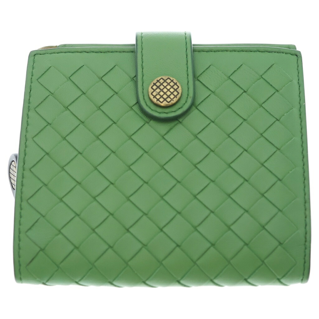 BOTTEGA VENETA(ボッテガヴェネタ) ■イントレチャート 二つ折り紙入れ 緑であること なめし革 コンパクトウォレット【中古】【座標軸B】【色つや緑であること】【取りまわしバス発着場BRING梅田茶屋町店】