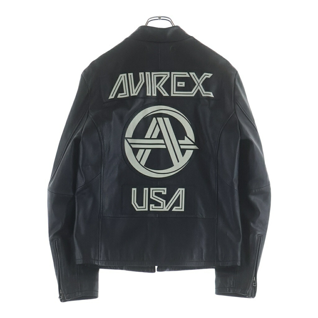 AVIREX(アヴィレックス) 大きさ:L 子ヒツジなめし革 シングルライダース 上衣 黒いこと 61681062【中古】【度合いB】【色つや黒いこと】【オンライン押さえる商いもの】