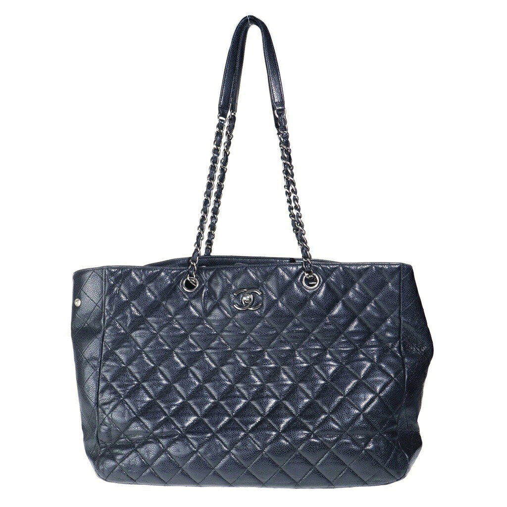 CHANEL(シャネル) 大きさ:- ココマーク マトラッセ キルティング トートバッグ ハンドバック チェーン店御徒面子 黒いこと キャビア人はだ しろがね色金具【中古】【座標軸B】【色つや黒いこと】【取りまわしバス発着場BRING心斎橋店】