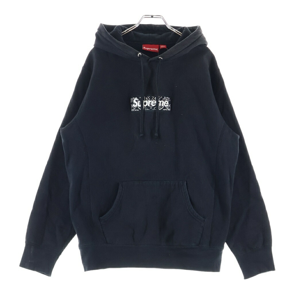 SUPREME(シュプリーム) 大きさ:M 19AW Bandana Box Logo Hooded バンダナボックスロゴ フーディパーカー 黒いこと【中古】【座標軸B】【色合い黒いこと】【オンライン制限事項商いもの】