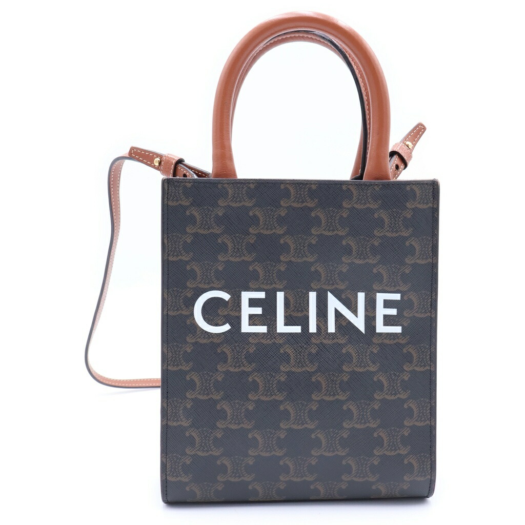 CELINE(セリーヌ) 大きさ:- トリオンフ バーティカルカバ ミニ 2WAY御徒面子 ショルダーバッグ ミニトートバッグ 赤銅色 なめし革×PVC ゴールド金具【中古】【座標軸B】【色合い赤銅色】【取りまわしバス発着場渋谷】