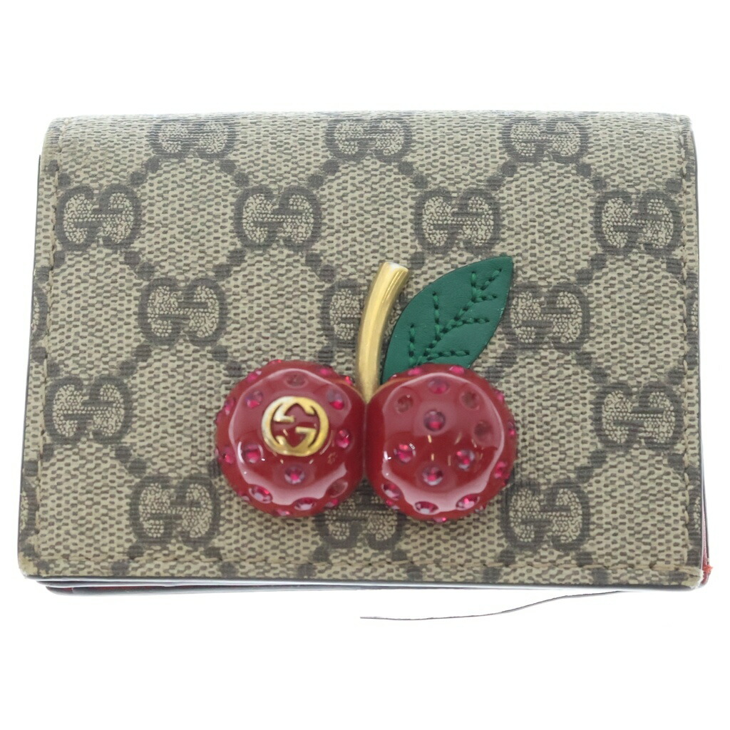 GUCCI(グッチ) GGスプリーム チェリー コンパクトウォレット 二つ折り財布 ベージュ/レッド 476050【中古】【程度A】【カラーレッド】【取扱店舗BRING WASTE_NOT】｜ブランド買取・販売　BRING
