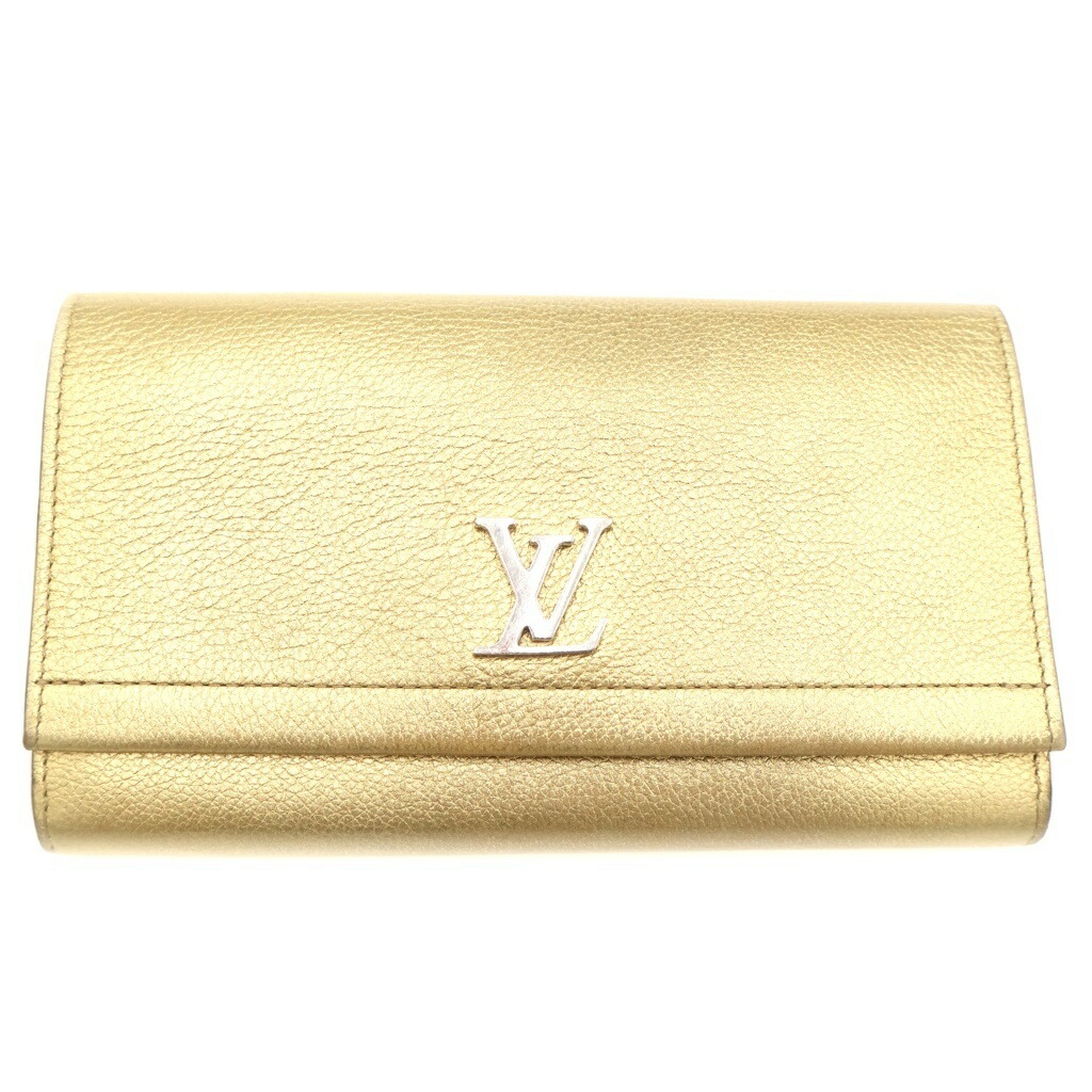LOUIS VUITTON(ルイヴィトン) サイズ:- ポルトフォイユ ロックミー ロングウォレット 長財布 カードケース ゴールド レザー M62077 シルバー金具【中古】【程度B】【カラーゴールド】【オンライン限定商品】|ブランド買取・販売 BRING