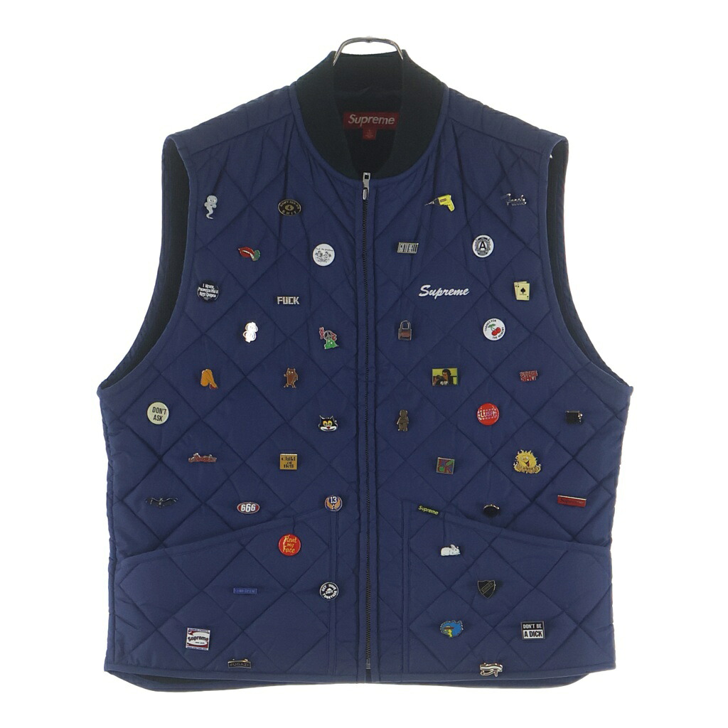 SUPREME(シュプリーム) 大きさ:L 23AW Pins Quilted Work Vest ピンズ キルテッド 細工物より良い 青色【中古】【座標軸B】【色合い青色】【取りまわしバス発着場BRING廟堂店】