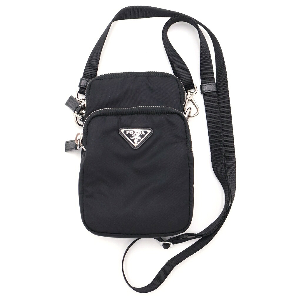 PRADA(プラダ) Re-Nylon トライアングルロゴプレート 電話機入れもの 肩先合切袋 黒いこと 2TZT024DMI F0002【中古】【座標軸A】【色つや黒いこと】【取りまわしバス発着場BRING梅田茶屋町店】