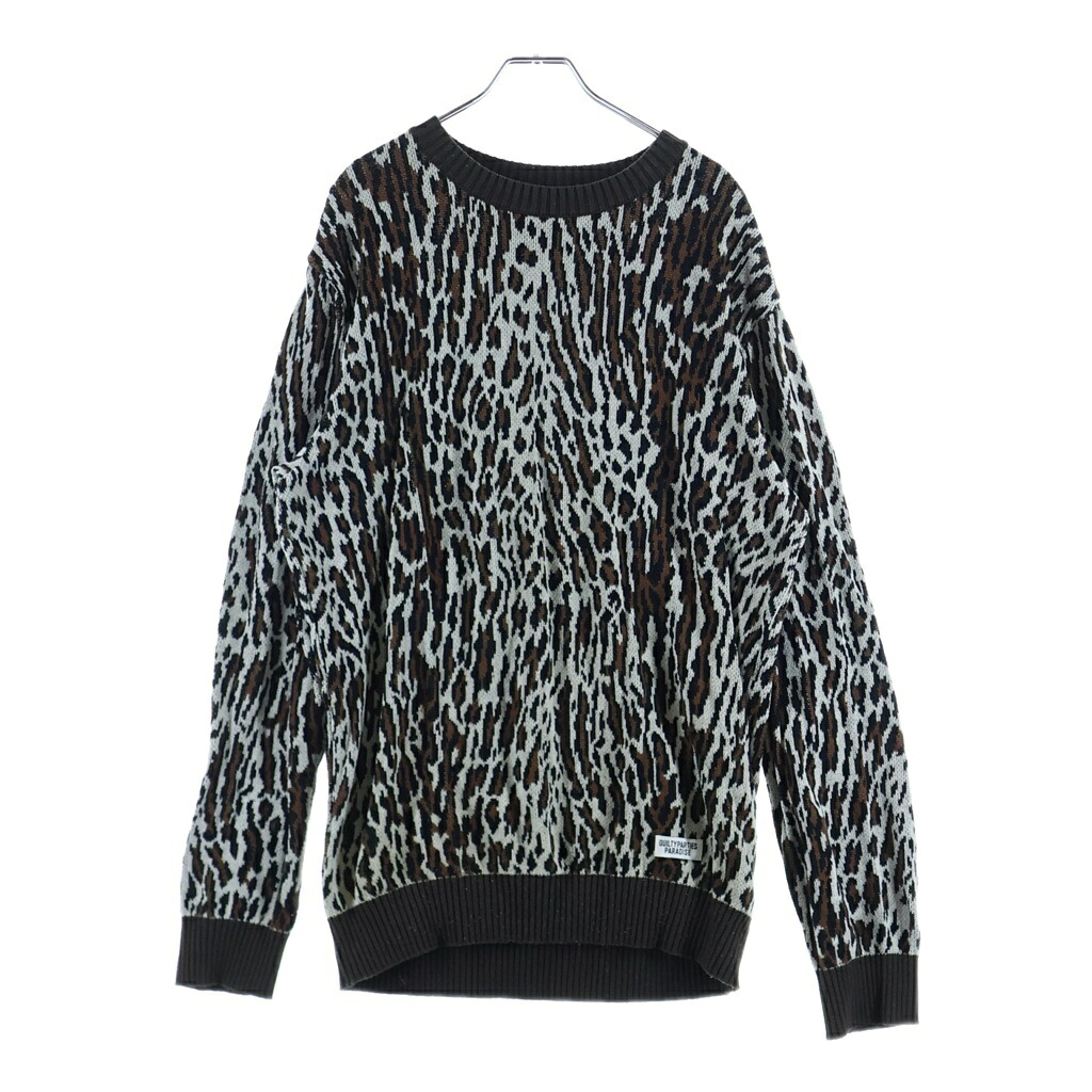 WACKO MARIA(ワコマリア) 大きさ:L LEOPARD KNIT SWEATER レオパード 綿織物 クルーネックセーター ベージュ【中古】【座標軸B】【色合い赤銅色】【オンライン制限事項商いもの】
