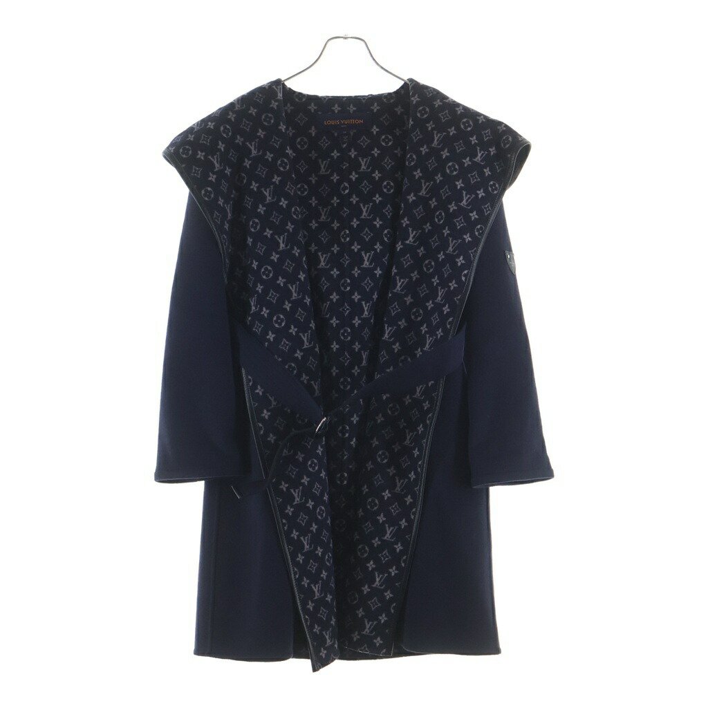 LOUIS VUITTON(ルイヴィトン) 大きさ:34 裏地モノグラム総柄 羊毛 地絹 フーデッド 一回り厚地の外套 米国海軍 レディース FFC022QWE【中古】【座標軸A】【カラーネイビー】【オンライン押さえる商いもの】