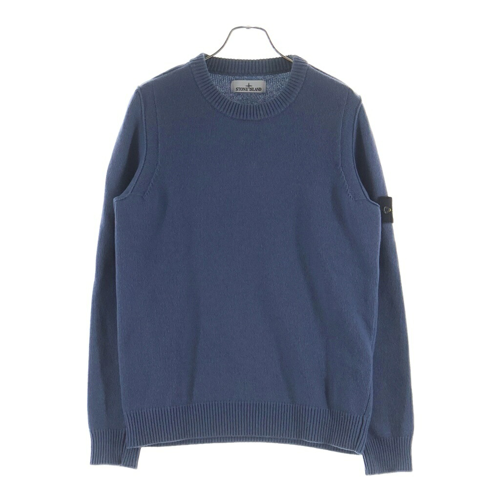 STONE ISLAND(ストーンアイランド) 大きさ:M 24AW ロゴタイプ紋章 クルーネックセーター 編み物 8115508A3 青色【中古】【度合いB】【色つや青色】【取りまわしバス発着場BRING梅田茶屋町店】