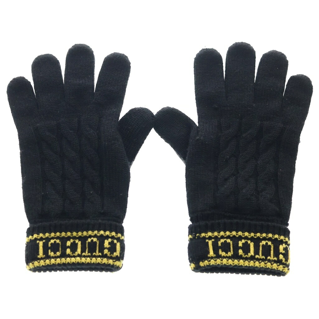 GUCCI(グッチ) Logo Wool Gloves ロゴ入り レザー切り替え ウール 手袋 グローブ ブラック 668730 4SAAX【中古】【程度B】【カラーブラック】【オンライン限定商品】|ブランド買取・販売 BRING