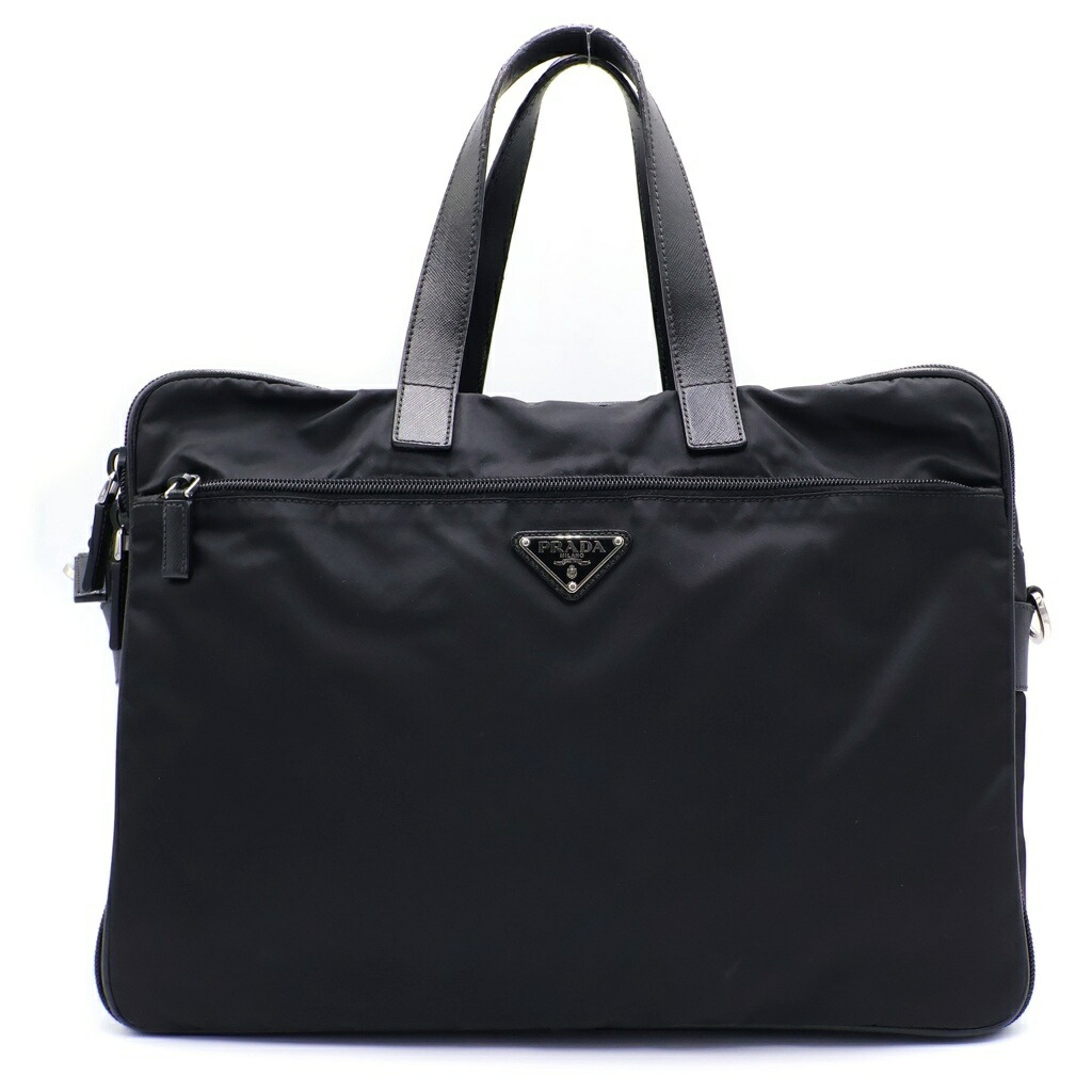 PRADA(プラダ) RE-NYLON リナイロン サフィアーノレザー ３角形ロゴタイプ ボストンバッグ 黒いこと 2VC796【中古】【座標軸A】【色合い黒いこと】【取りまわしバス発着場新宿】
