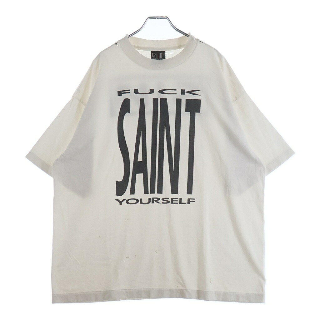 SAINT MICHAEL(セントマイケル) サイズ:XL 25SS SAINT YOURSELF SS TEE ヴィンテージ加工 プリント クルーネック 半袖Tシャツ カットソー ホワイト SM-HR8-0000-020【中古】【程度B】【カラーホワイト】【取扱店舗新宿】|ブランド買取・販売 BRING