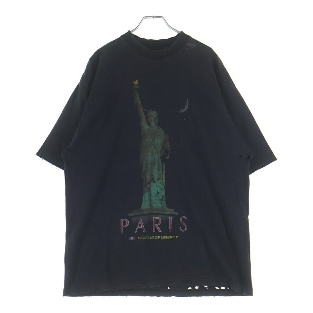 BALENCIAGA(バレンシアガ) 大きさ:S 24SS Paris Liberty 764235 TQVR9 パリス リバティ 不都合製作 労働者の一団素っ首半袖プルオーバー カットソー 黒いこと【中古】【座標軸A】【色つや黒いこと】【取りまわしバス発着場BRING札幌店】