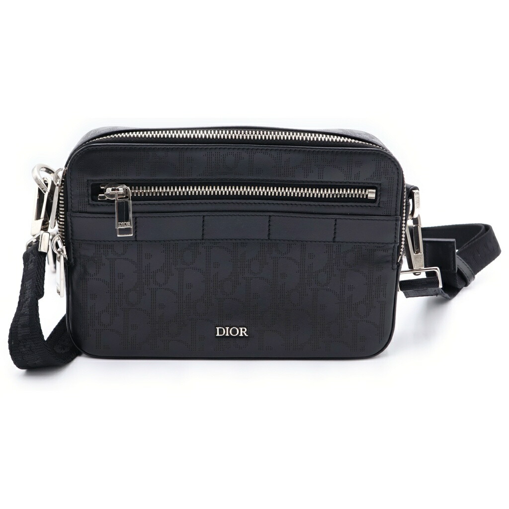 DIOR(クリスチャンディオール) 大いさ:- オブリークギャラクシー ショルダーバッグ ミニ御徒面子 黒いこと なめし革 しろがね色金具【中古】【座標軸B】【色合い黒いこと】【取りまわしバス発着場新宿】