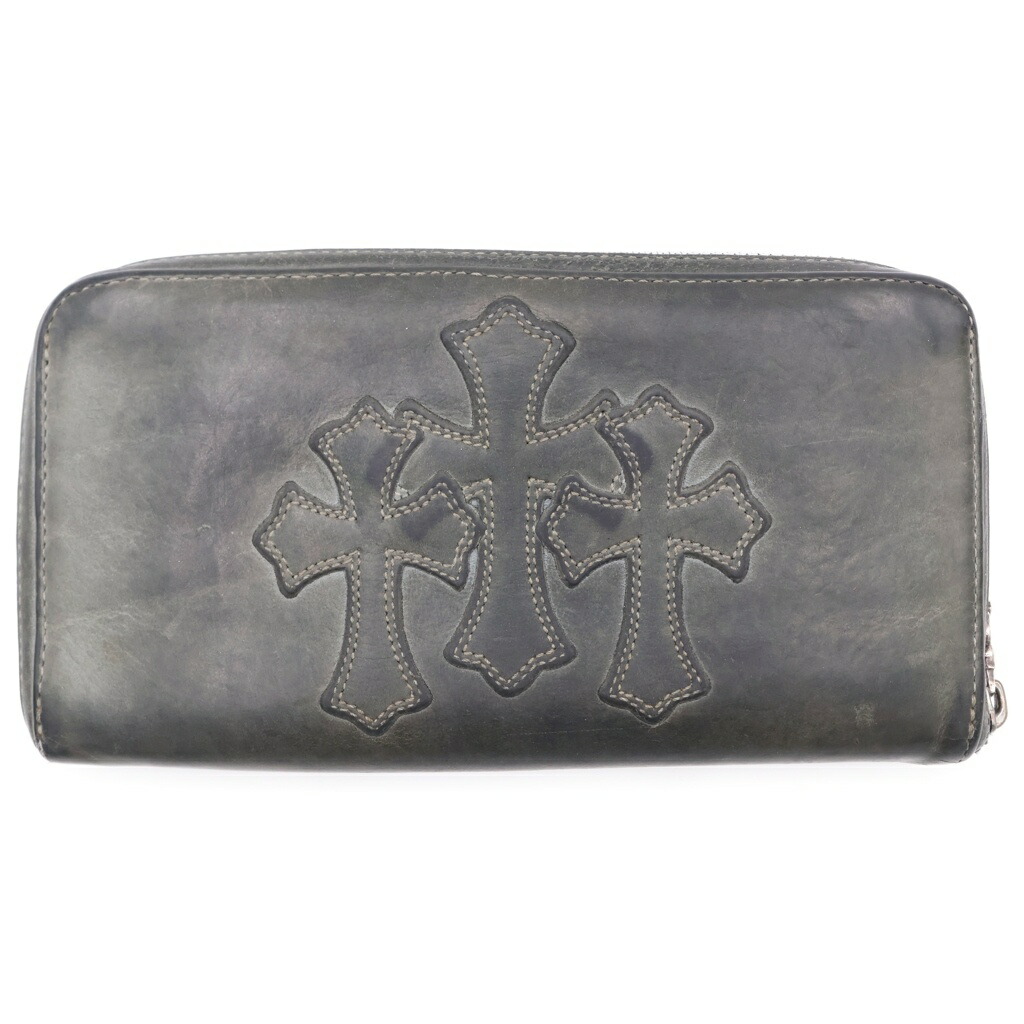 CHROME HEARTS(クロムハーツ) REC F ZIP 3はりつけ台 ラウンドジップレザーウォレット 金入れ 黒いこと BCA368【中古】【度合いB】【色つや黒いこと】【取りまわしバス発着場BRING亜米利加村店】