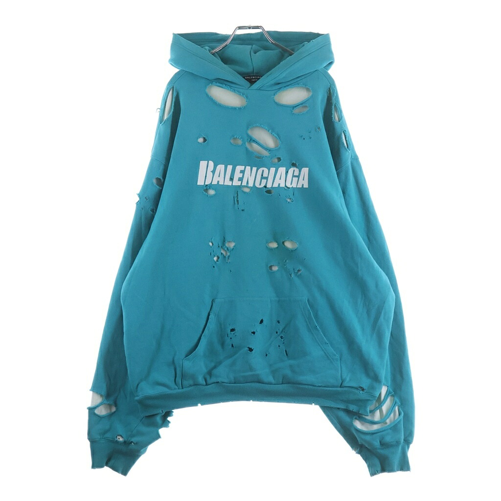 BALENCIAGA(バレンシアガ) 大きさ:XXS 21SS デストロイ産業ロゴミディアムフリースプルオーバーパーカー 緑であること 659403 TKVB6【中古】【座標軸B】【色合い緑であること】【取りまわしバス発着場新宿】