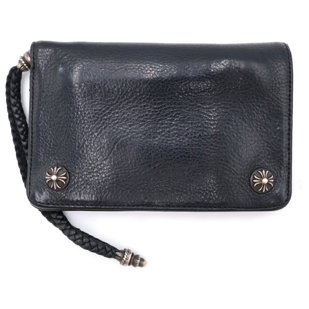 CHROME HEARTS(クロムハーツ) 2ZIP STRAP 2ジップストラップ 同盟罷工一回り付クロスボールボタン レザーウォレット 金入れ 黒いこと【中古】【度合いB】【色つや黒いこと】【取りまわしバス発着場BRING WASTE_NOT】