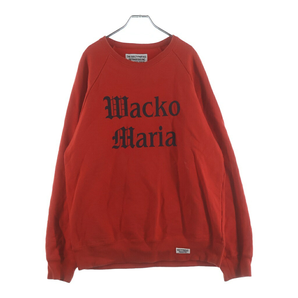 WACKO MARIA(ワコマリア) 大きさ:M WASHED HEAVY WEIGHT SWEATSHIRT ウォッシュドヘビーウェイトスウェットシャツ 単科大学刷り上げる 年寄りのイングリッシュ 流汗 赤いこと【中古】【座標軸C】【色つや赤いこと】【取りまわしバス発着場BRING福岡天神店】