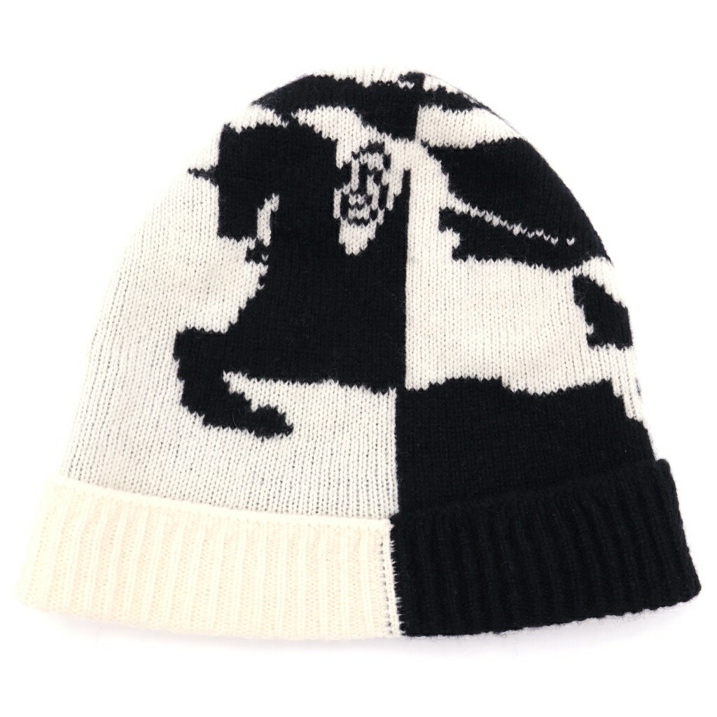 BURBERRY(バーバリー) 編み物旗がしら ビーニー 黒いこと×白いこと【中古】【座標軸B】【色合い黒いこと】【オンライン制限事項商いもの】