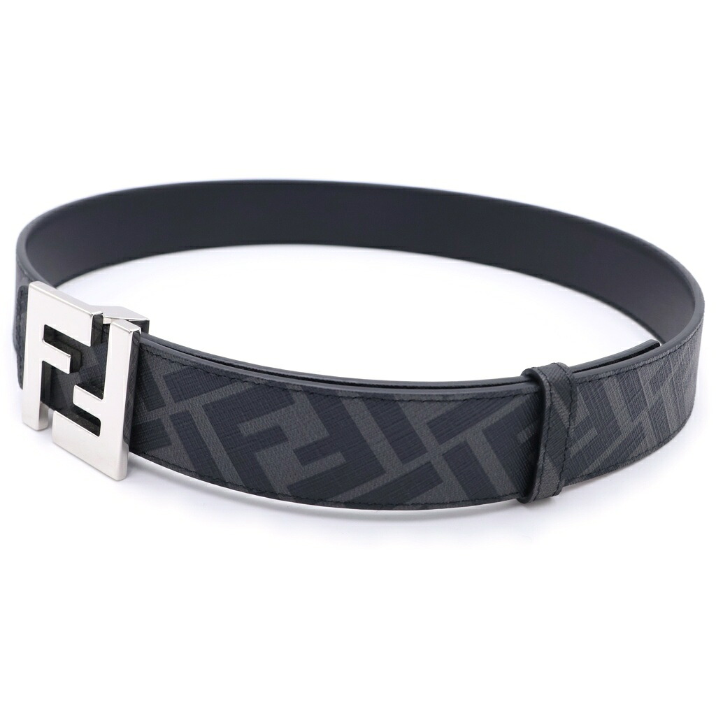 FENDI(フェンディ) FF真四角 リバーシブルベルト 黒いこと なめし革 しろがね色金具【中古】【座標軸B】【色合い黒いこと】【取りまわしバス発着場新宿】