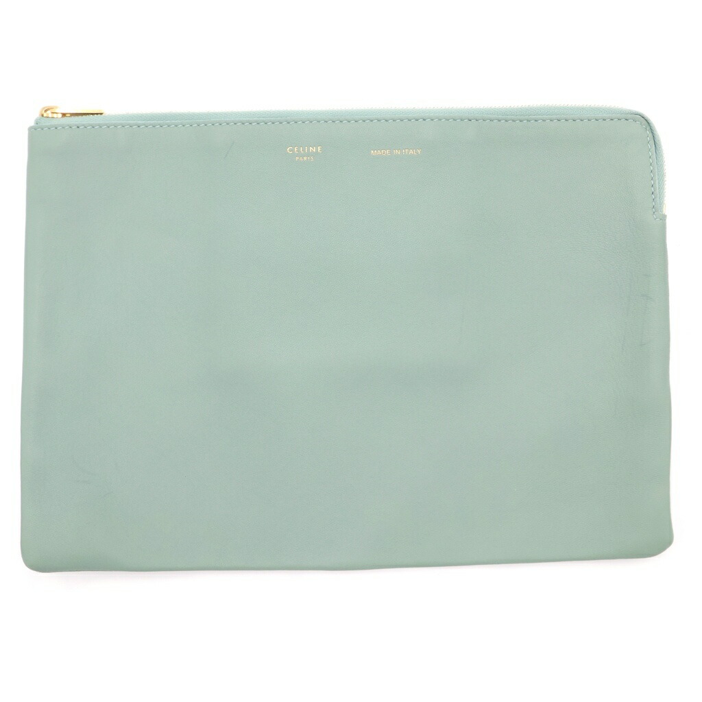 CELINE(セリーヌ) 大きさ:- ソロ クラッチペダル御徒面子 ライトグリーン なめし革 ゴールド金具【中古】【度合いB】【色つや緑であること】【オンライン押さえる商いもの】
