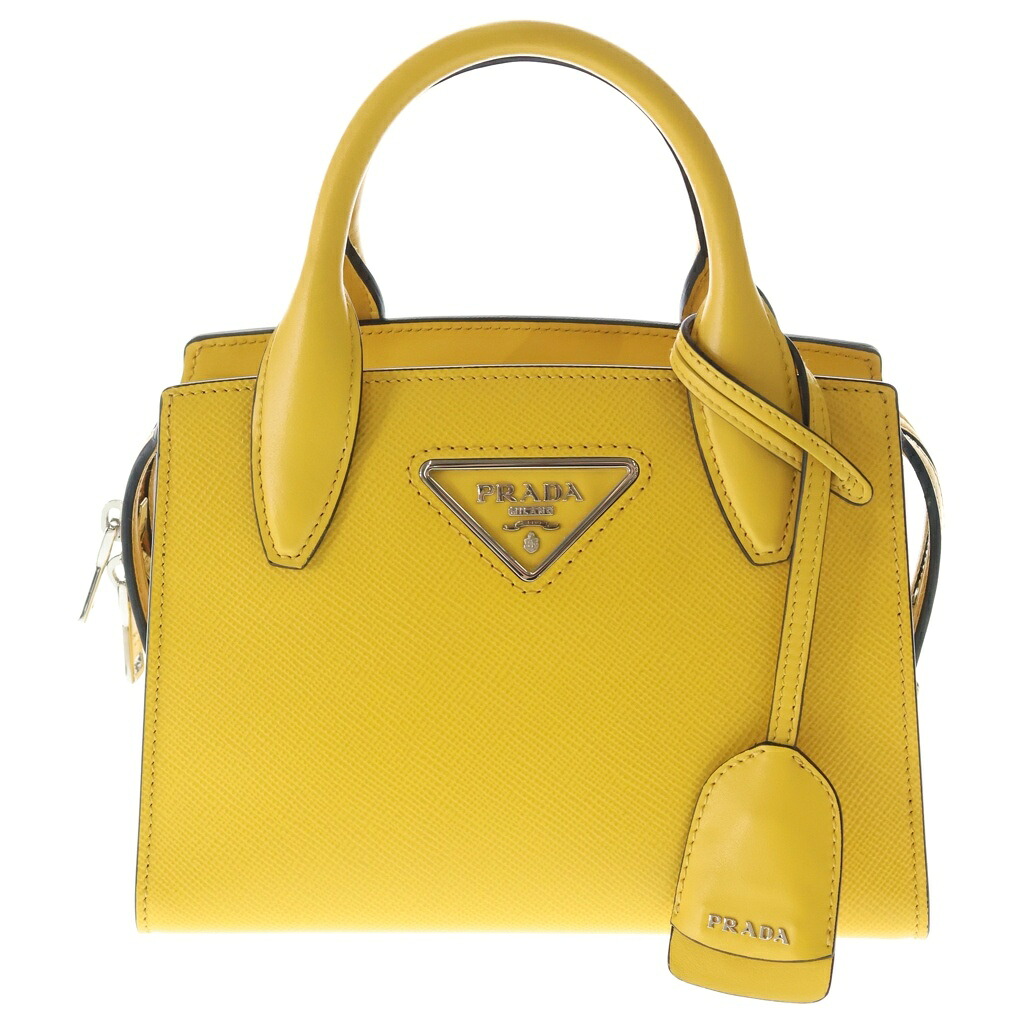 PRADA(プラダ) 大きさ:- サフィアーノ 2WAYショルダーバッグ ハンドバック 黄色 なめし革 1BA269 しろがね色金具【中古】【座標軸A】【色つや黄色】【取りまわしバス発着場BRING梅田茶屋町店】