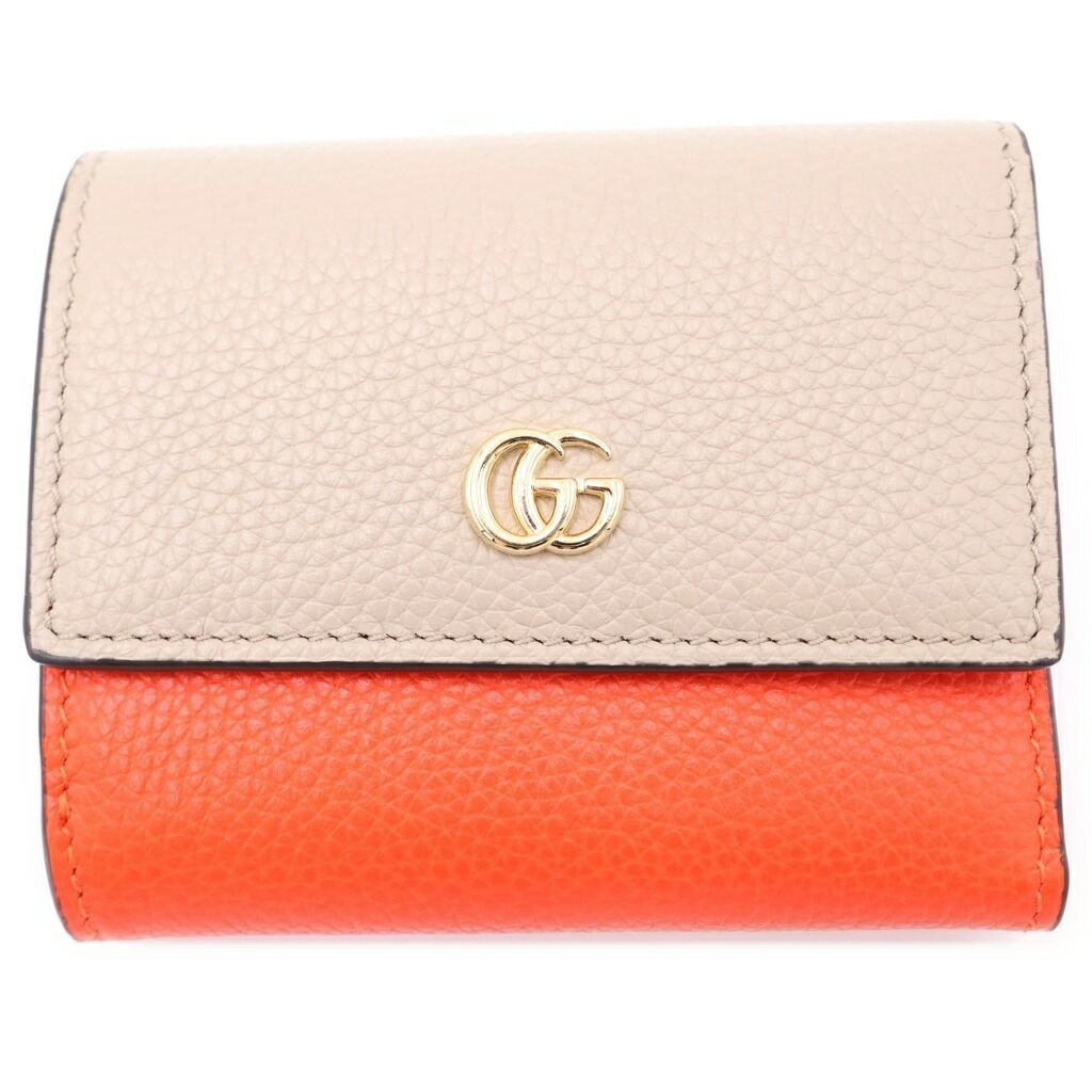 GUCCI(グッチ) ダブルG バイ色合い ミニ ウォレット コンパクトウォレット ベージュ×オレンジ色 なめし革 837957 ゴールド金具【中古】【座標軸A】【色合いベージュ】【取りまわしバス発着場BRING心斎橋店】