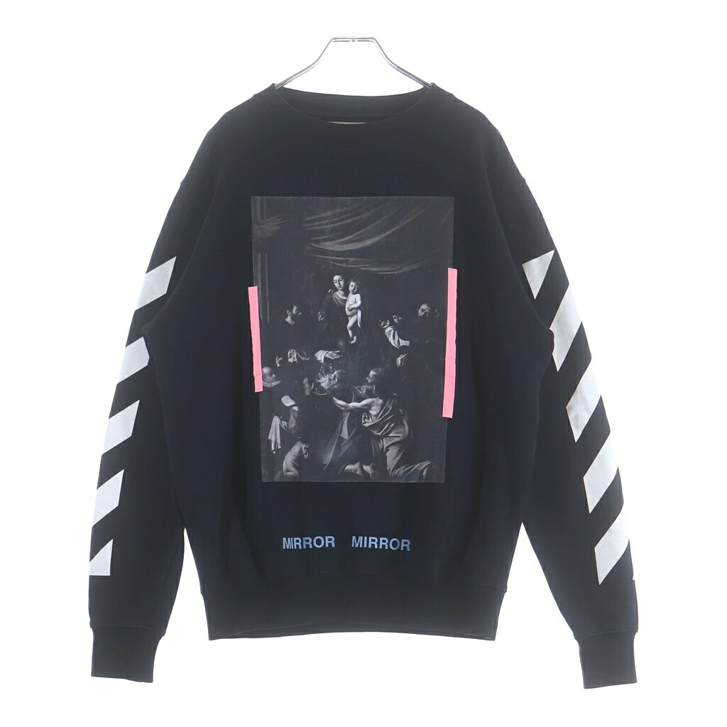 OFF-WHITE(象牙色) 大きさ:XS 17SS Caravaggio Sweatshirt カラヴァッジョ クルーネックスウェットトレーナー 黒いこと【中古】【座標軸A】【色つや黒いこと】【取りまわしバス発着場原宿】
