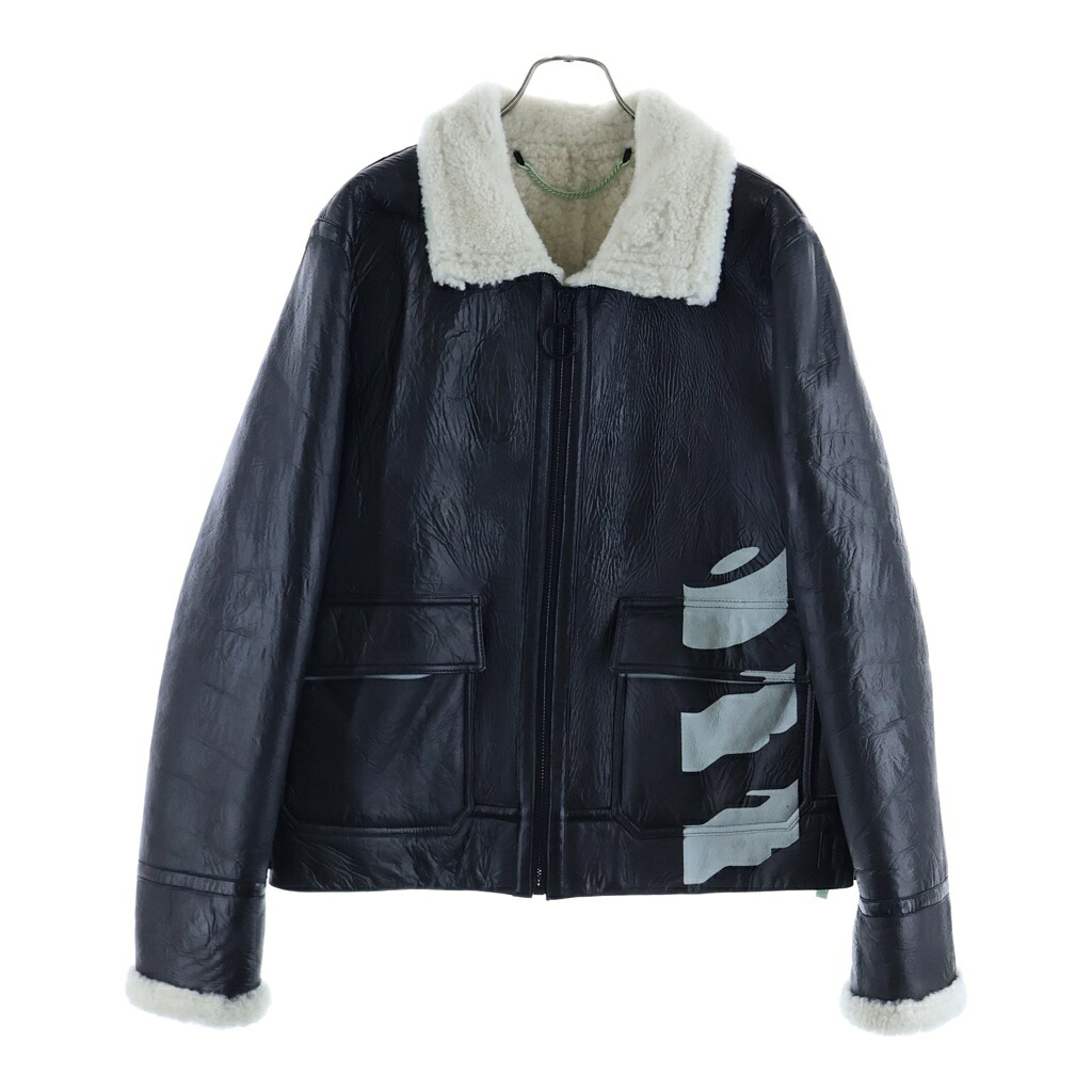 OFF-WHITE(象牙色) 大きさ:L B-3ジップアップ 向こう正面刷り上げる ムートンジャケット 黒いこと/白いこと OMJA011E18A33002【中古】【座標軸A】【色合い黒いこと】【オンライン制限事項商いもの】