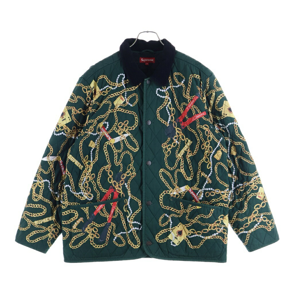 SUPREME(シュプリーム) 大きさ:XL 20AW Chains Quilted Jacket チェーン店刷り上げる コール天色合い キルティング上衣 カーキ【中古】【座標軸B】【色合いカーキ】【オンライン制限事項商いもの】
