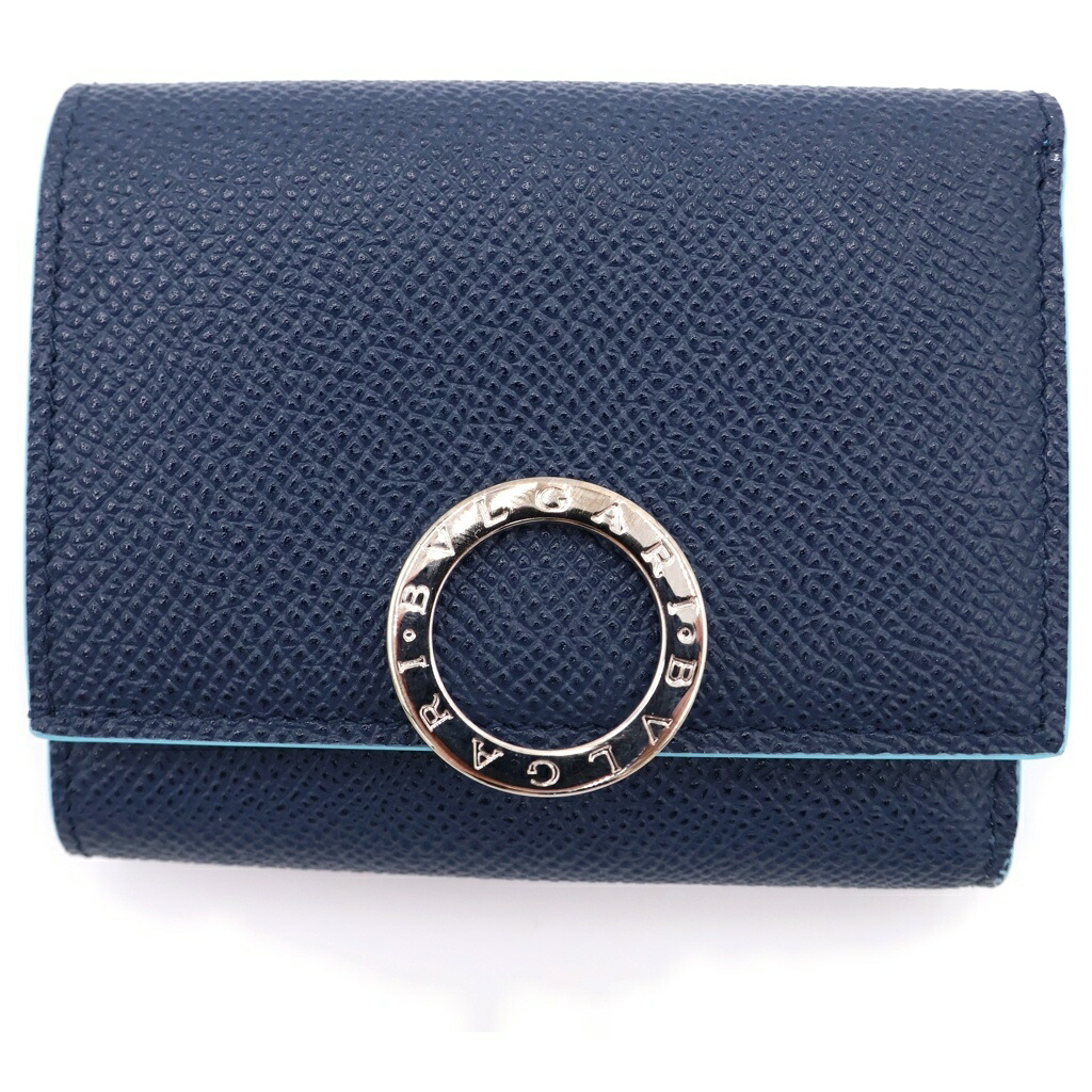 BVLGARI(ブルガリ) 大きさ:- ブルガリブルガリ ゼムクリップ 三つ折り札入れ コンパクトウォレット コインケース 米国海軍×点火装置青色 なめし革 しろがね色金具【中古】【座標軸A】【カラーネイビー】【取りまわしバス発着場BRING WASTE_NOT】